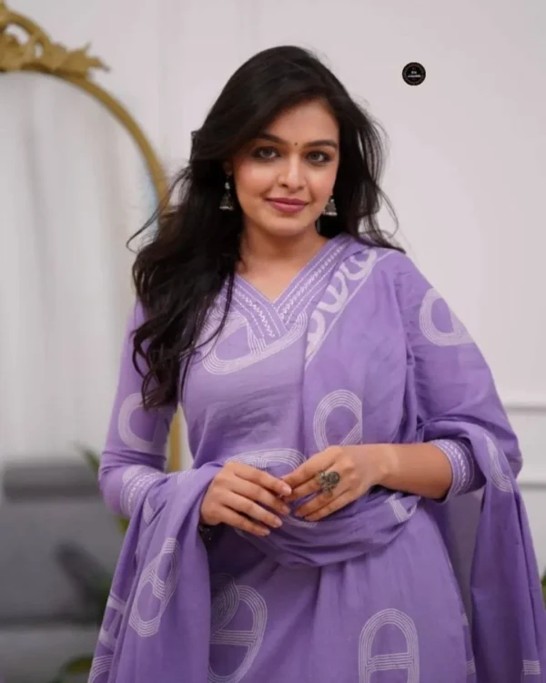 Printed Cotton Kurti Pant Dupatta Set