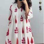 Cotton White Floral Printed Kurti Pant Set