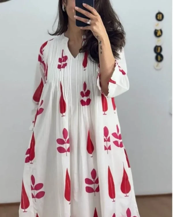 Cotton White Floral Printed Kurti Pant Set