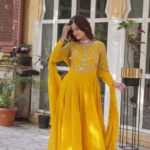 Yellow Party Wear Anarkali Gown Suit Set