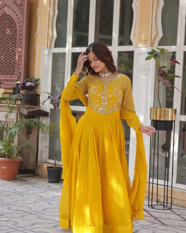 Yellow Party Wear Anarkali Gown Suit Set