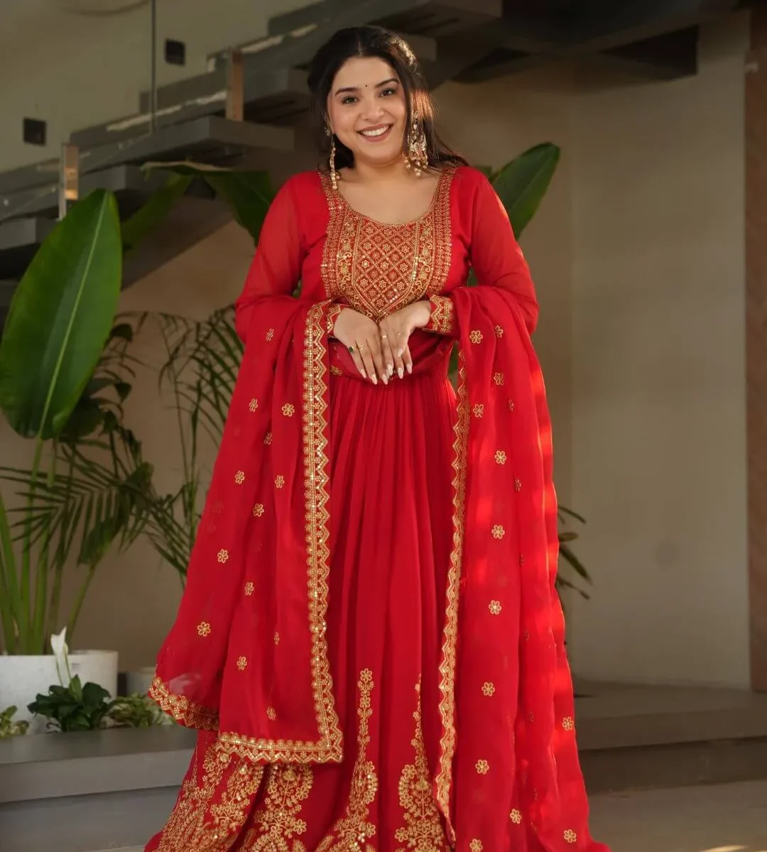 Orange Anarkali Suit With Dupatta