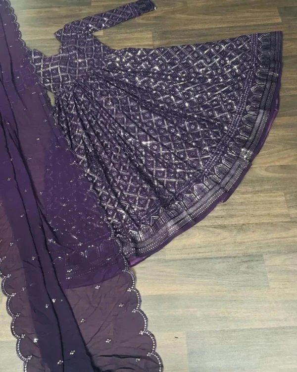 Party Wear Purple Gown With Dupatta Set