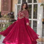 Red Party Wear Anarkali Gown Suit Set