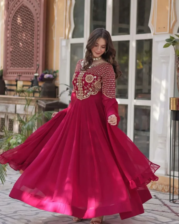 Red Party Wear Anarkali Gown Suit Set