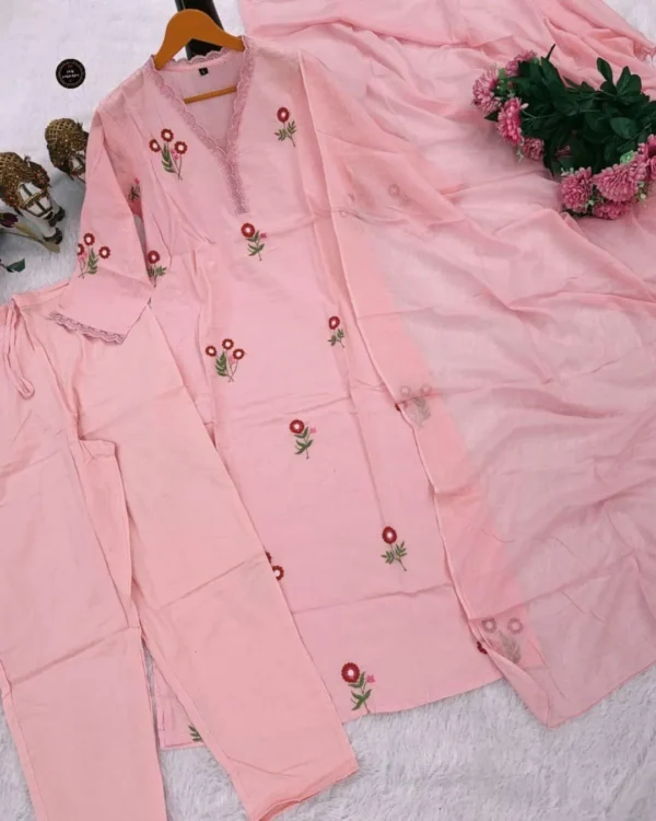 Cotton Floral Print Kurti Pant Dupatta Set