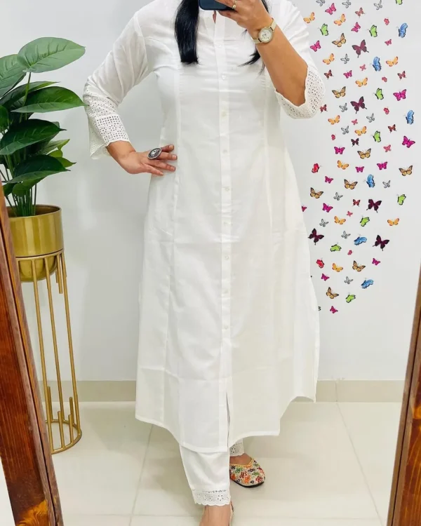 White Color Cotton Office Wear Kurti Set