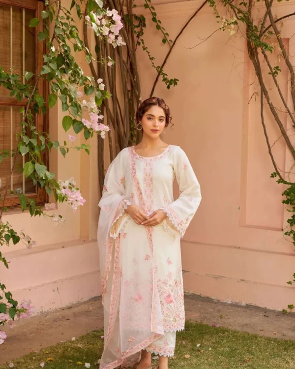 Chanderi Silk White Pink Suit Set