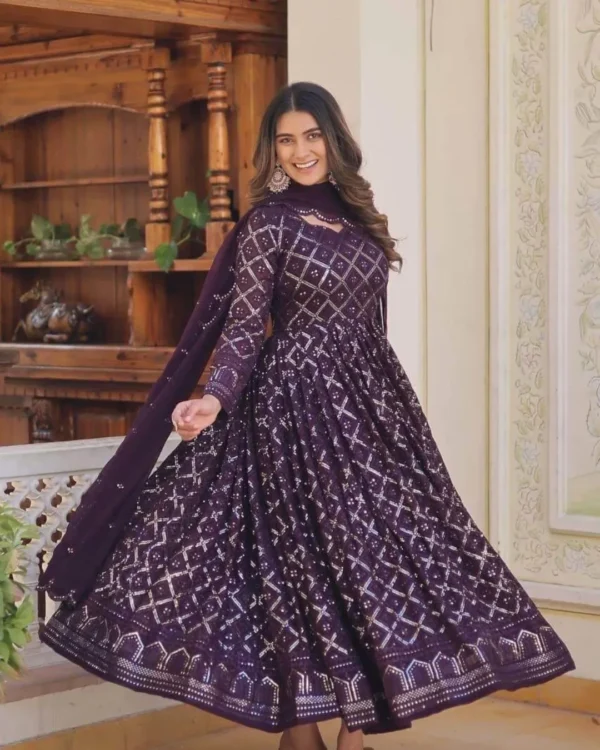 Party Wear Purple Gown With Dupatta Set