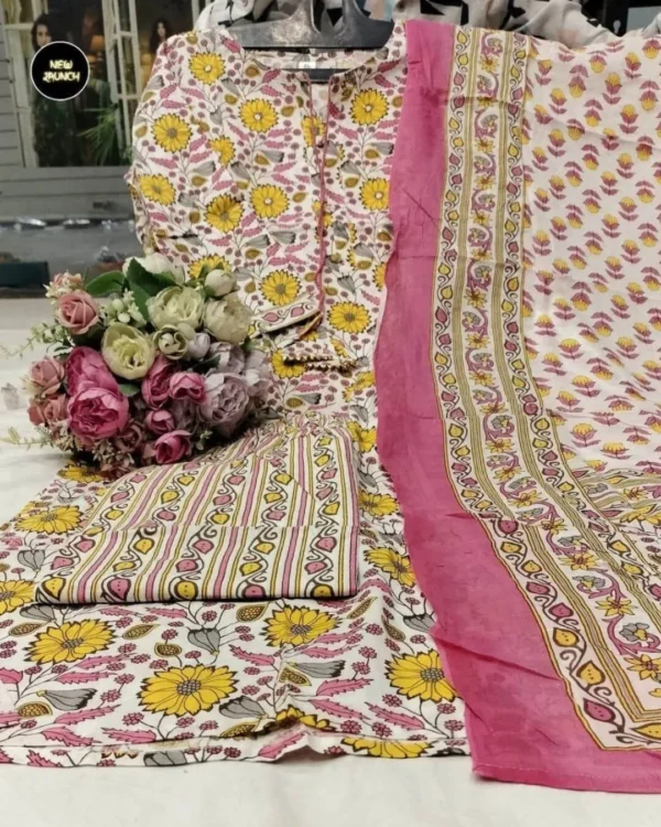 Printed Cotton Kurti Pant Dupatta Set