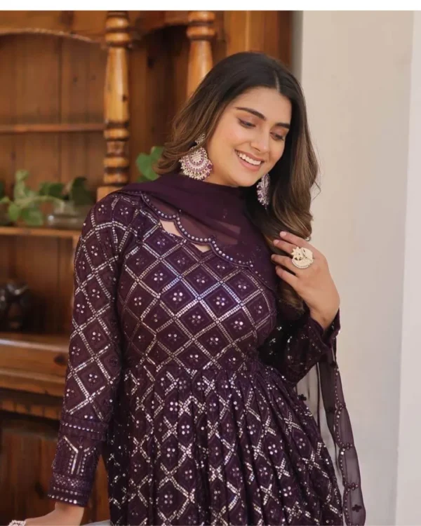 Party Wear Purple Gown With Dupatta Set