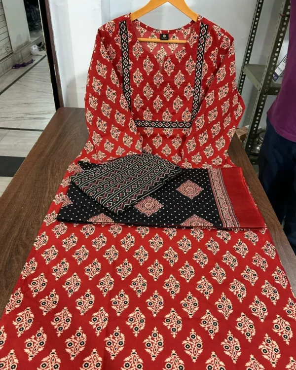 Anarkali Cotton Ajrakh Printed Suit Set 1