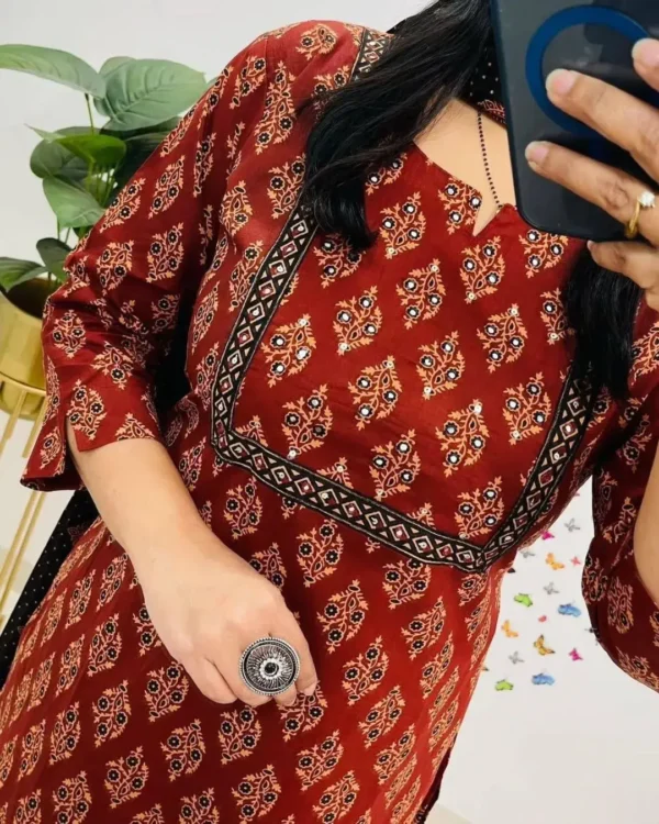 Anarkali Cotton Ajrakh Printed Suit Set Front