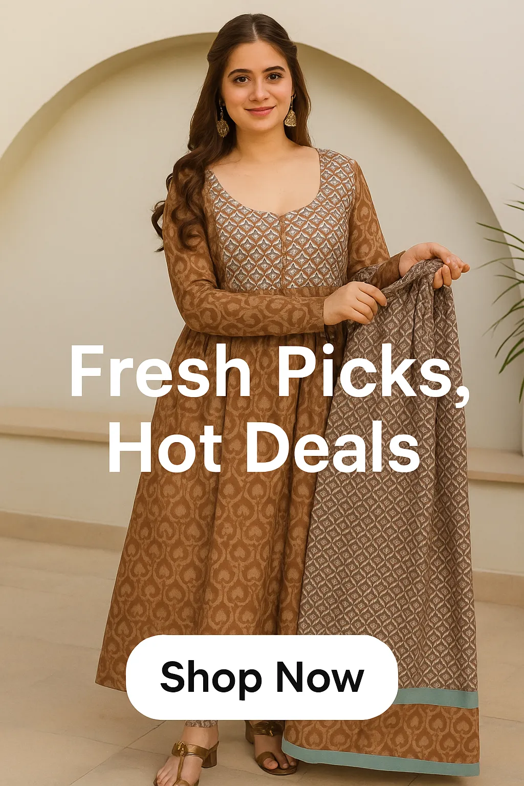 Woman in brown ethnic dress