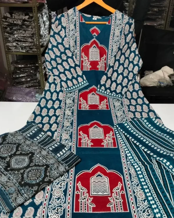 Cotton Ajrakh Printed Anarkali Suit Set​ 1