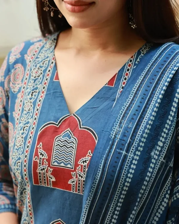 Cotton Ajrakh Printed Anarkali Suit Set​ Front