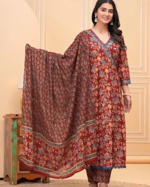 Cotton Anarkali Angrakha Style Suit Set​