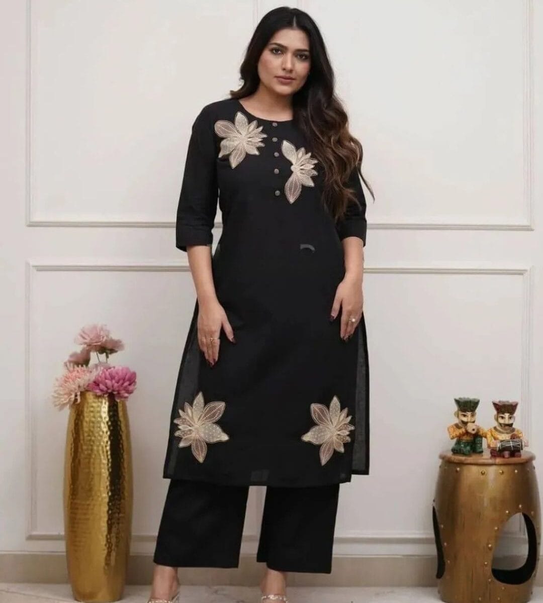 Cotton Black Color Kurti Palazzo Set
