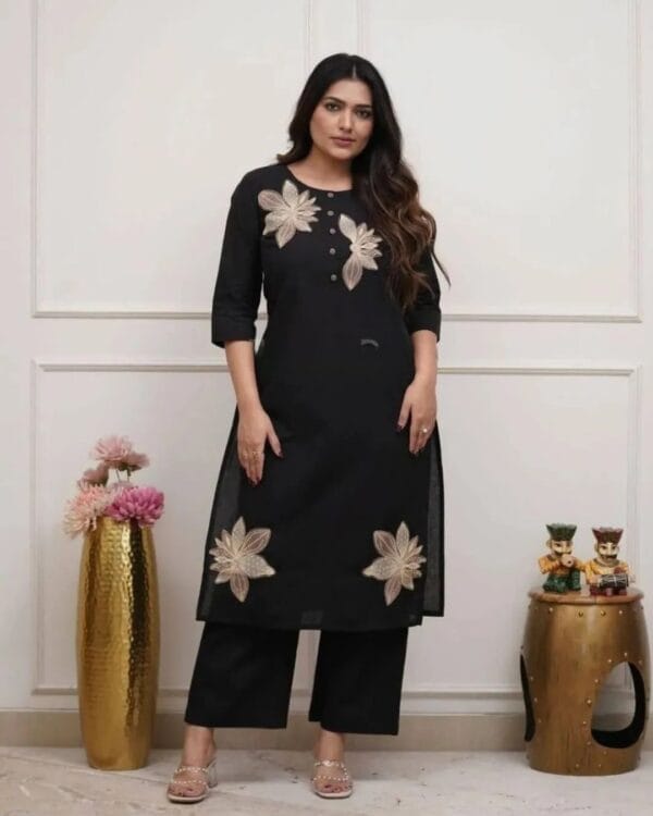 Cotton Black Color Kurti Palazzo Set