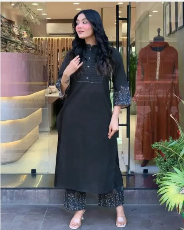 Cotton Black Color Kurti Palazzo Set