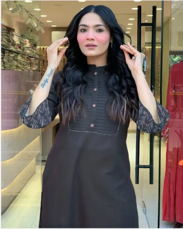 Cotton Black Color Kurti Palazzo Set Front