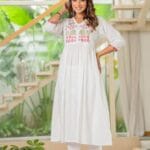 Cotton Printed White Kurti Pant Set (2)