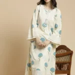 Cotton White Floral Kurti Pant Set 1