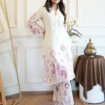 Cotton White Floral Printed Kurti Pant Set