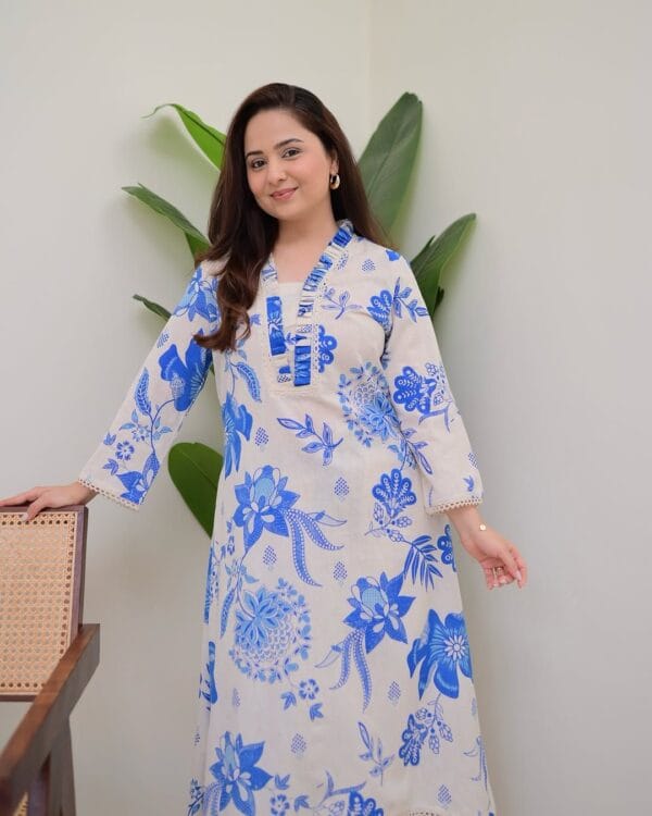 Cotton White Office Wear Kurti Pant Set 1