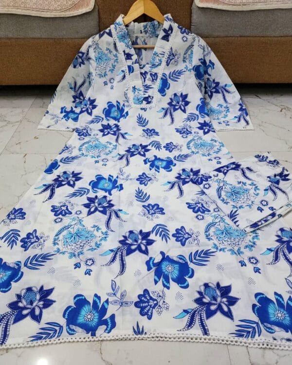 Cotton White Office Wear Kurti Pant Set (2)