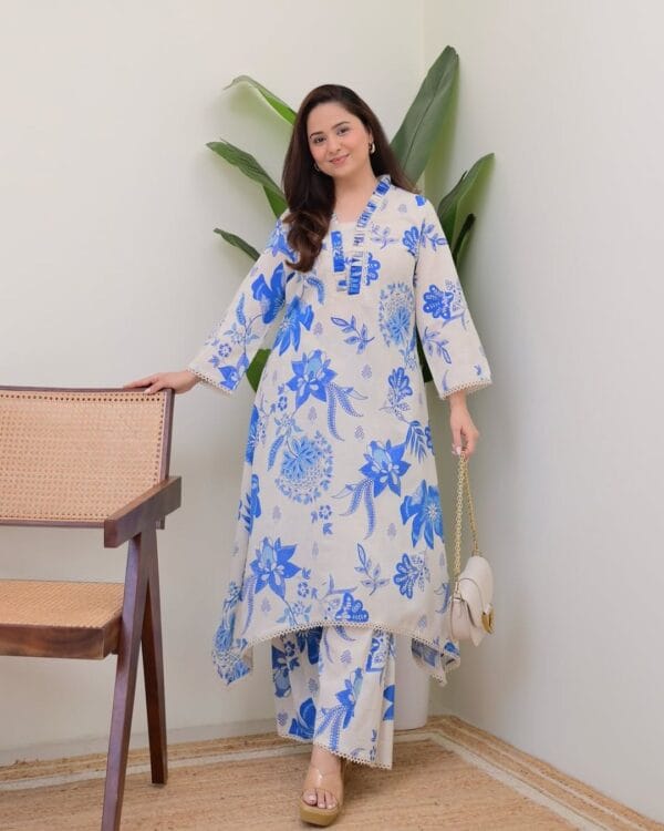 Cotton White Office Wear Kurti Pant Set