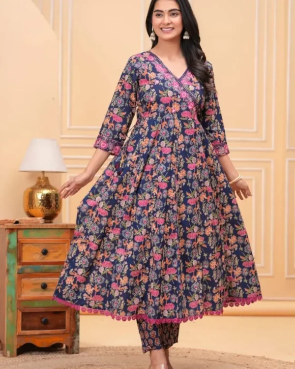 Cotton Women Flared Anarkali Suit Set 1