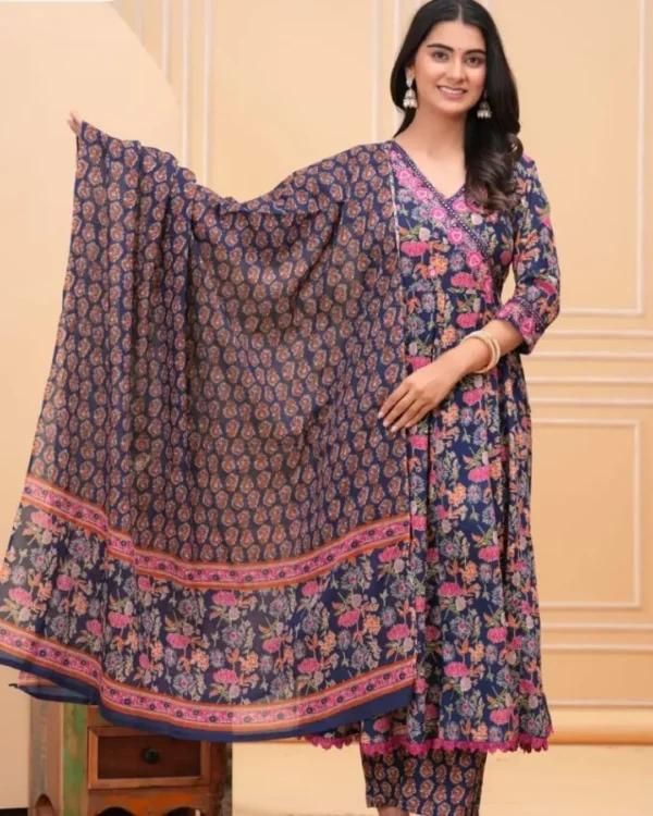 Cotton Women Flared Anarkali Suit Set