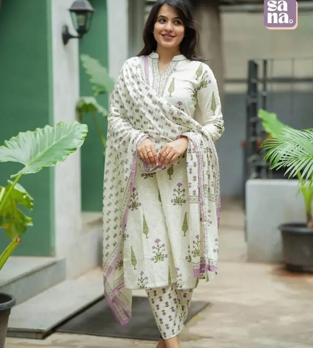 Off White Cotton Suit Set