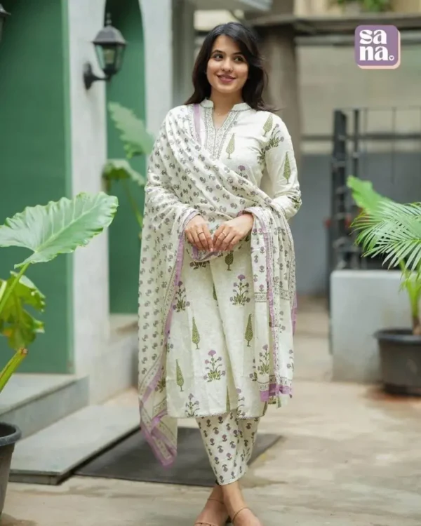 Off White Cotton Suit Set