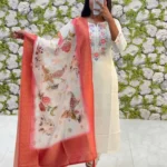 Floral White Roman Silk Suit Set