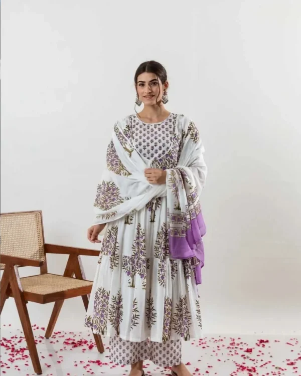 Printed White Kurti Set With Dupatta Set