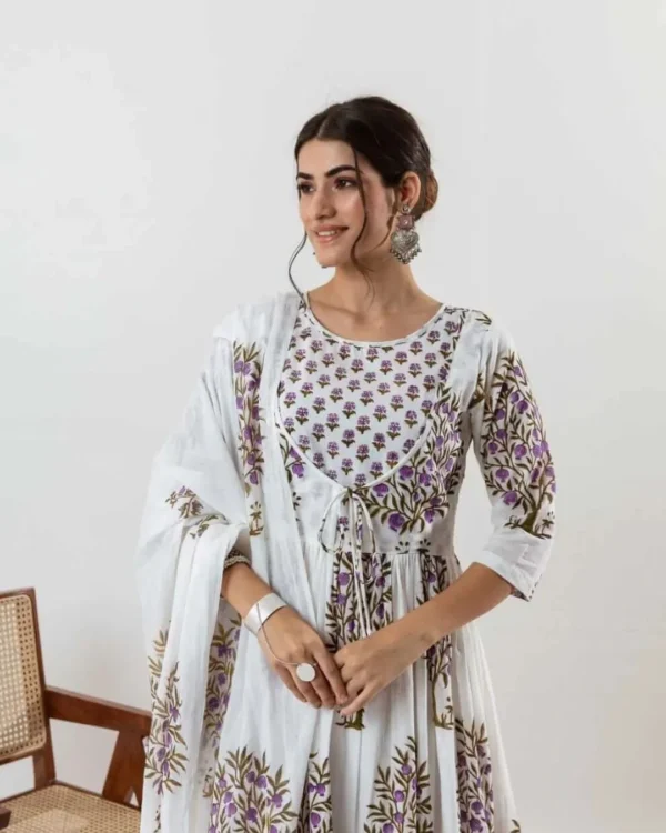 Printed White Kurti Set With Dupatta Set
