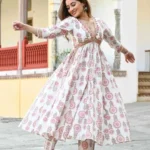 Cotton White Floral Kurti Pant Set