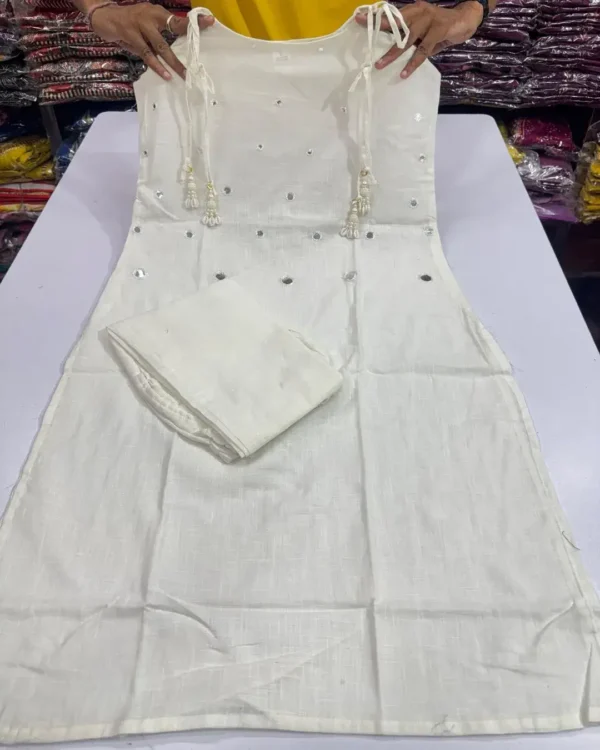 Off White Cotton Sleeveless Kurti Pant Set 1