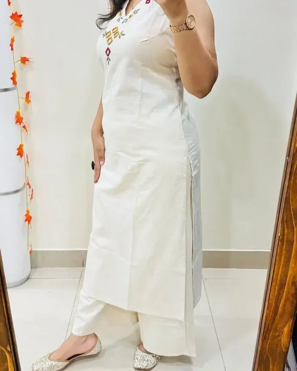 Office Wear White Kurti With Pant Set