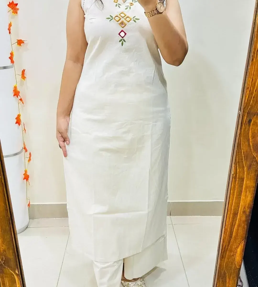 Office Wear White Kurti With Pant Set