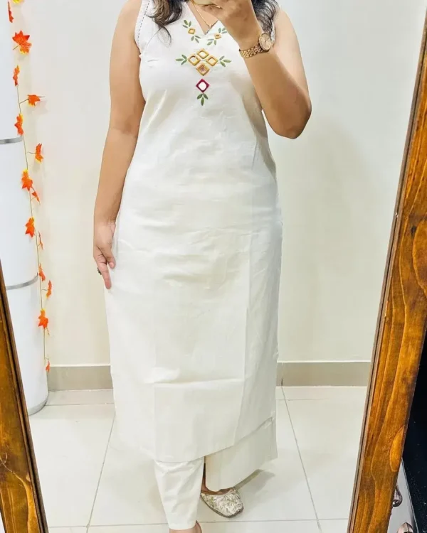 Office Wear White Kurti With Pant Set