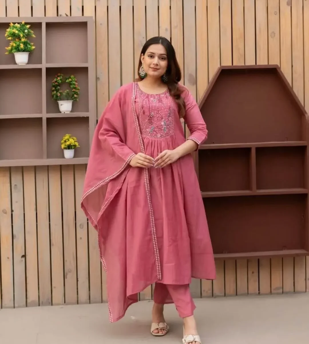 Printed Cotton Anarkali Suit Set