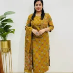 Printed Cotton Yellow Kurti Pant Dupatta Set