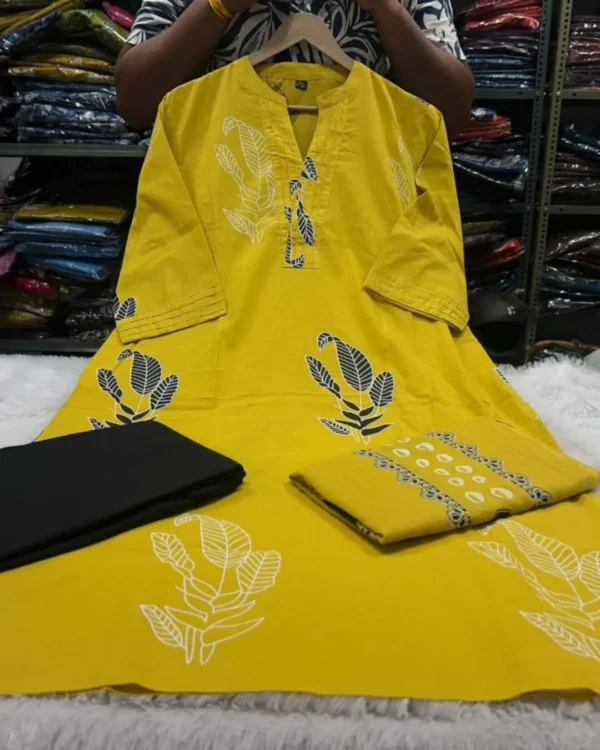 Yellow Printed Cotton Suit Set