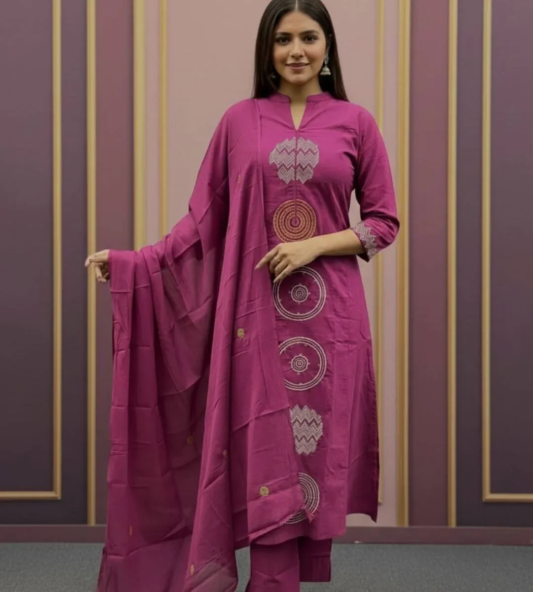 Floral Printed Pink Cotton Suit Set​