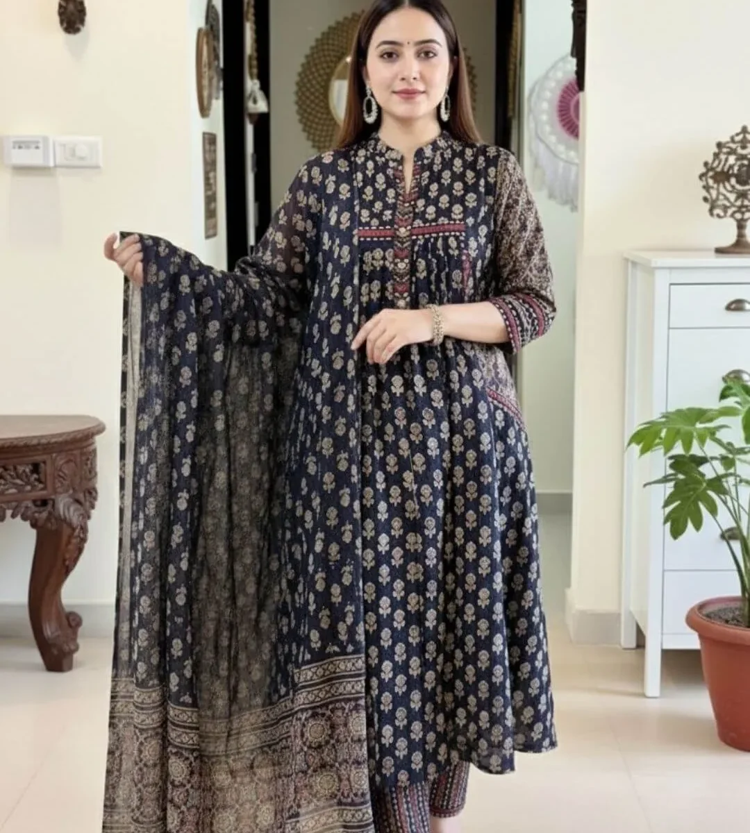 Cotton Kurti Pant Dupatta Party Wear Set