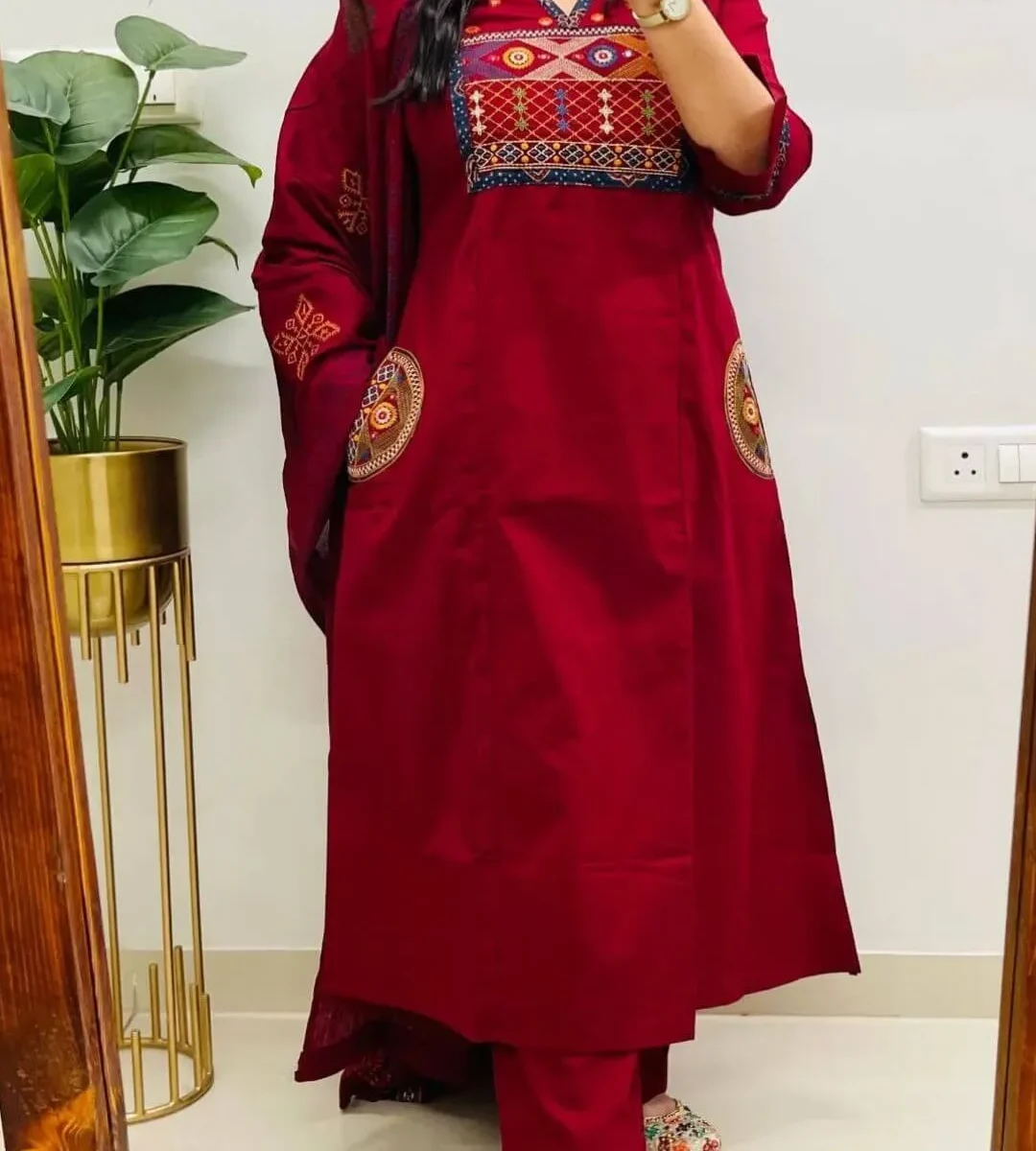 Rust Red Color Cotton Suit Set