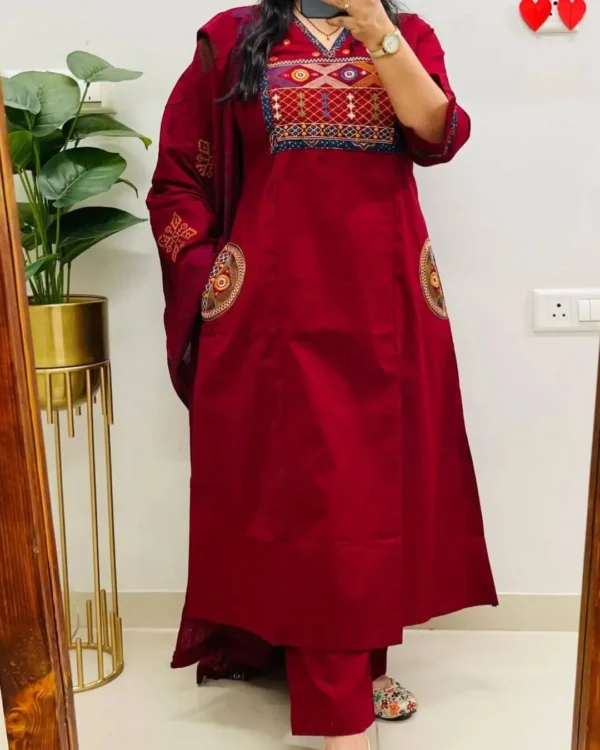 Rust Red Color Cotton Suit Set